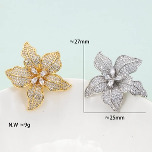 Luxury oversized flower earrings with white zircon inlays in gold and silver finishes