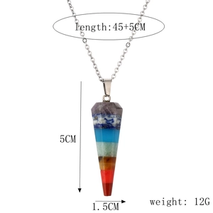 Détails des dimensions du pendentif cristal chakra avec longueur de chaîne et poids
