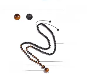Detailed parameter guide for the 16mm tiger eye pendant and lava stone beaded necklace
