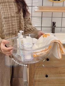 Close-up of durable transparent washbasin with integrated side handles for bathroom use
