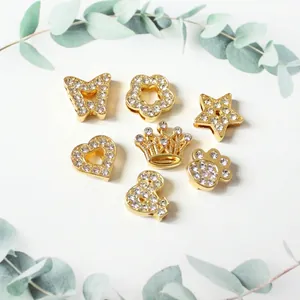DIY gold alloy charms with sparkling rhinestones for 10mm slide bracelets and keychains