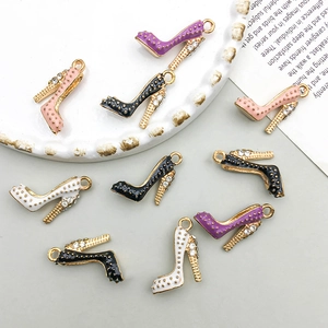 Fashion enamel high heel charms with rhinestones for DIY jewelry making accessories