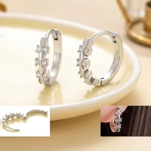 Copper Zircon Huggie Hoop Earrings For Women Silver Color Rhombus Flower Elegant Minimalist Jewelry