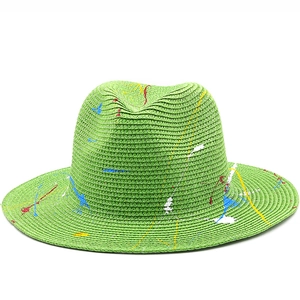 Colorful Paint Splatter Straw Fedora Hat Breathable Sunshade Summer Beach Art Graffiti Jazz Hat For Men Women