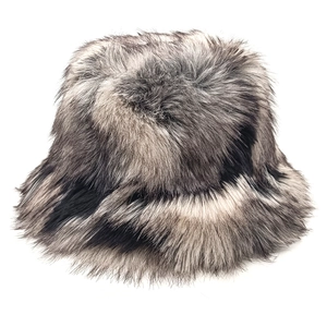 Chapeau bob en fausse fourrure de renard gris et noir, bonnet d'hiver chaud et duveteux