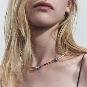 Minimalist Stainless Steel Two-tone Necklace For Women Gold Silver Curved Tube Round Bead Choker Fashion Jewelry Gift