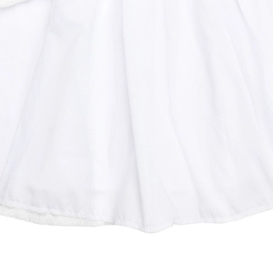 Detailed view of white mesh dress hemline featuring delicate lace edge embroidery