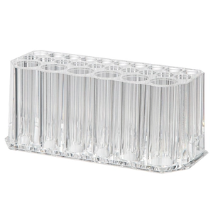 Clear acrylic 26-hole holder for makeup brushes and pens with vertical striped texture