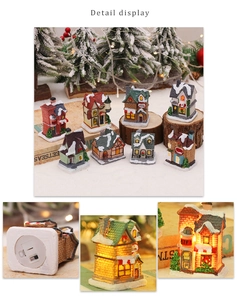 Detail showing the bottom battery compartment and LED switch of resin Christmas houses