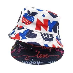 Stylish bucket hats with national flag prints and fashion graffiti patterns in cotton