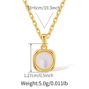 Detailed view of 18K gold-plated necklace with pearl shell pendant and dimension marks