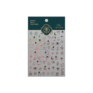 Laser silver nail stickers with star heart patterns and embossed textures TL-090