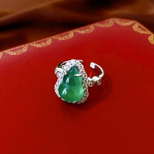 Macro shot of green resin gourd pendant with sparkling zircons on silver chain