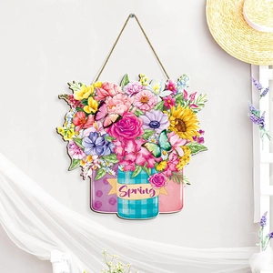 Spring Easter Wooden Hanging Sign Door Plaque Welcome Farmhouse Floral Butterfly Rustic Home Wall Decor