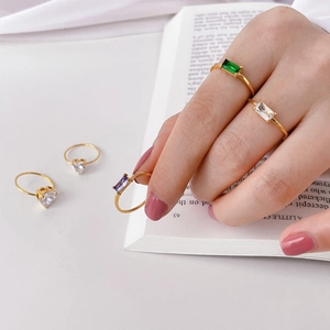 Anello In Acciaio Al Titanio Con Zirconia Cubica Cuore Quadrato Placcato Oro Gioielli Per Dita Geometrici Minimalisti Da Donna
