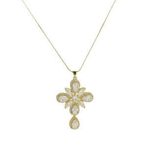 Exquisite 18k gold plated brass cross pendant necklace with sparkling zircon stones
