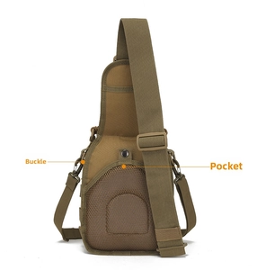Tactical chest bag back detail featuring breathable mesh padding and secure metal buckles