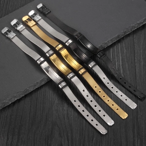 Adjustable stainless steel mesh bracelet set in silver, gold and black medical style