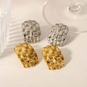 Französische Vintage-Ohrringe aus 18K vergoldetem Edelstahl mit Flechtmuster in Gold/Silber