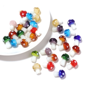 Colorful glass mushroom beads for DIY jewelry making with white spotted caps and clear finish
