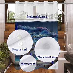 Waterproof waffle shower curtain with snap-in replaceable liner and magnetic weighted bottom