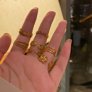 Retro 18k gold plated stainless steel open ring set with various minimalist designs