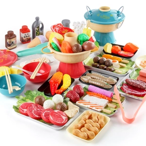 Deluxe kids pretend play kitchen toy set featuring hot pot, barbecue skewers and play food