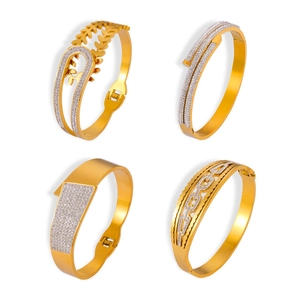Bracelets en acier au titane doré au design géométrique avec incrustation de zircon