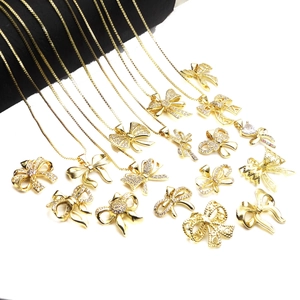 Elegant Butterfly Bow Pendant Necklace For Women Copper Zirconia Inlaid Gold Box Chain Sweet Jewelry Accessory For Daily Party Gift