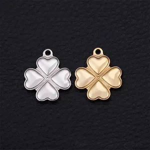 Lucky Four Leaf Clover Pendant Stainless Steel Gold Plated Heart Shaped Charm DIY Jewelry Making Accessories High Polished