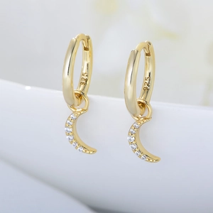 925 Sterling Silver Crescent Moon Hoop Earrings For Women Minimalist Rhinestone Pave Drop Small Dainty Earrings Jewelry Gift