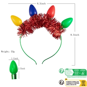 Detailed dimensions and weight of LED Christmas headband with large colorful bulbs