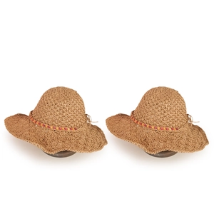 Women's wide brim straw sun hat with ethnic colorful beaded trim for beach vacations