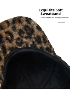 Detail of the leopard print baseball cap featuring soft cotton sweatband for comfort