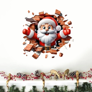 3D Santa Claus wall sticker showing realistic broken brick wall effect for Christmas decor
