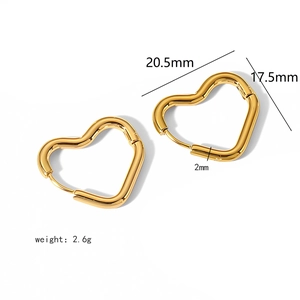 Detailed size specifications for gold hollow heart-shaped stainless steel earrings