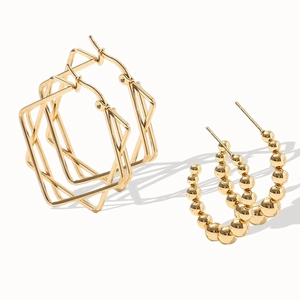 Geometric Multi Layer Square Hoop Earrings Stainless Steel 18K Gold Plated Star Shape Trendy Jewelry For Women