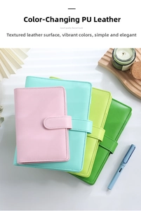 Detail of macaron pastel PU leather notebooks with magnetic closure on a white background