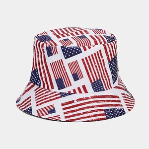 Detail of reversible bucket hat with American flag print on high-quality cotton canvas