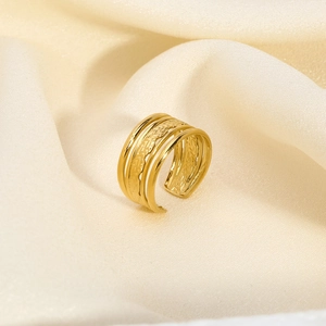 Bague vintage française multicouche en acier inoxydable doré avec motif épi de blé