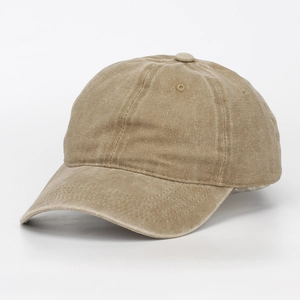 Close-up of the washed cotton fabric texture on this tan casual baseball cap