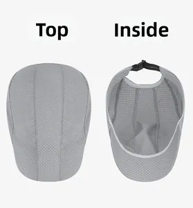 Macro detail of breathable mesh fabric and adjustable buckle on gray outdoor cap