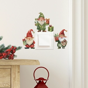 Christmas gnome wall stickers for home decoration featuring festive gnome and gift patterns
