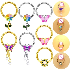 Anneaux De Téton Papillon Fleur Élégants En Acier Inoxydable Émail Strass Bijoux De Piercing Corporel Pour Femmes Mode