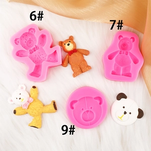 Silicone bear molds in styles 6, 7, and 9 for fondant and resin with finished teddy bears