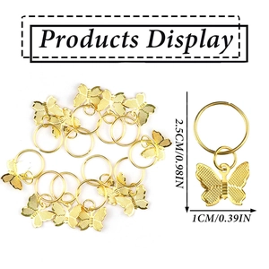 Golden butterfly hair rings charms for dreadlocks jewelry accessories set with size details