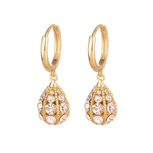 Elegant gold-tone teardrop hollow earrings encrusted with sparkling white cubic zirconia