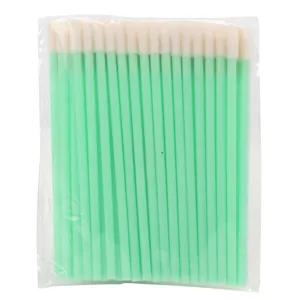 Disposable 50pcs mint green lip brushes with white flocked tips in clear bag