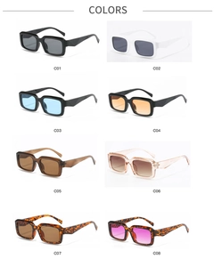 Grid view of square sunglasses showing 8 gradient frame colors and serial numbers