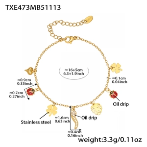 Tableau des tailles du bracelet en acier inoxydable avec breloques trèfle et coccinelle